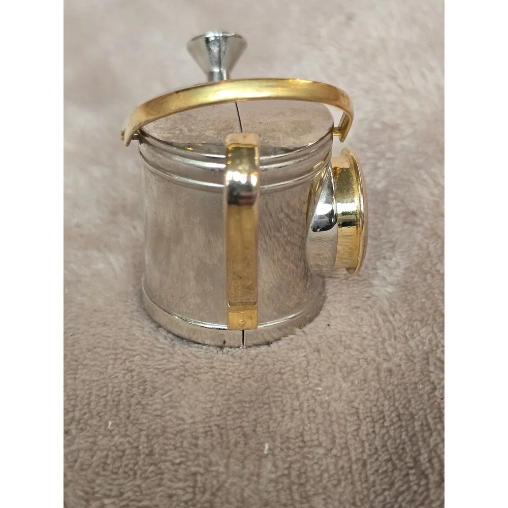 Elgin Miniature Watering Can Desk Clock Silver Gold Tone Novelty Quartz Decor